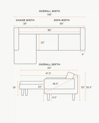 Atlas Midcentury Chaise Sectional in Performance Velvet