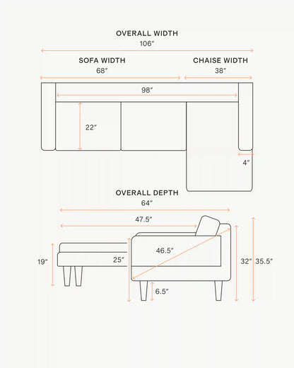 Atlas Midcentury Chaise Sectional in Performance Velvet