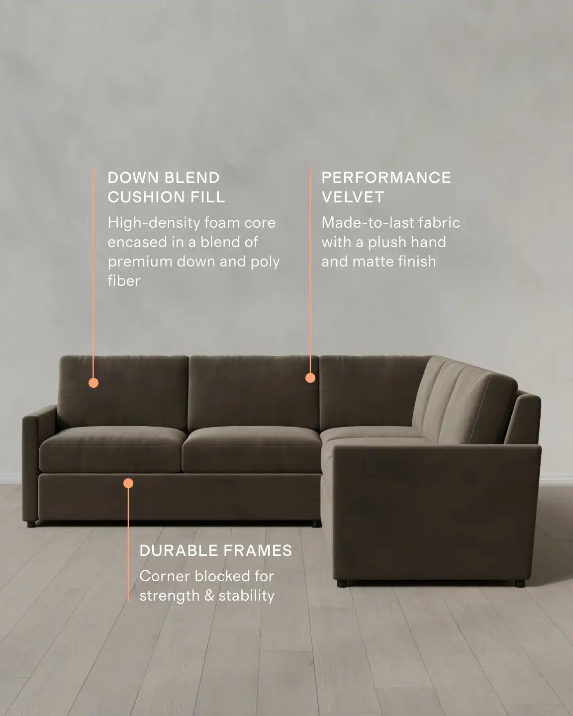Brennan L Sectional in Performance Velvet