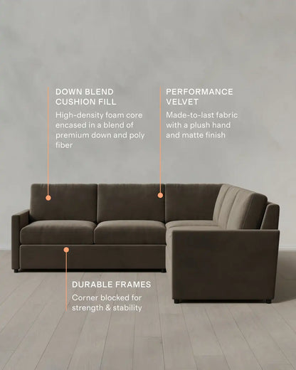 Brennan L Sectional in Performance Velvet