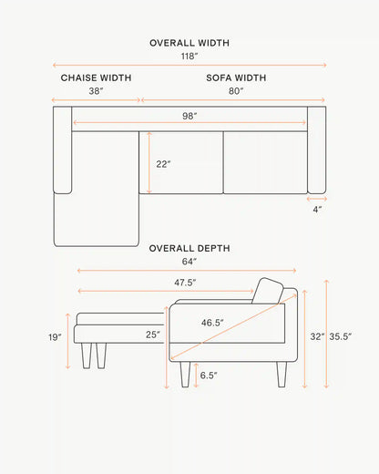 Atlas Midcentury Chaise Sectional in Performance Velvet