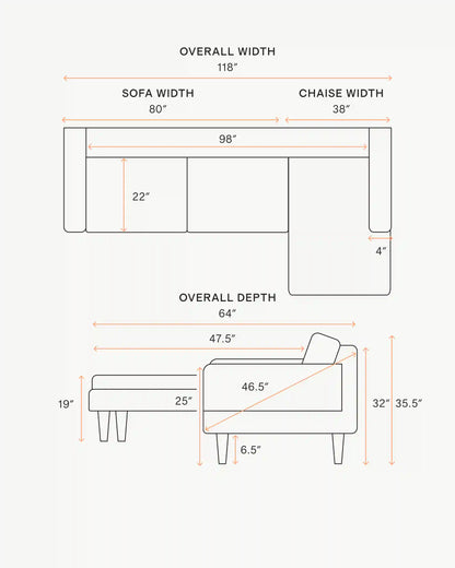 Atlas Midcentury Chaise Sectional in Performance Velvet