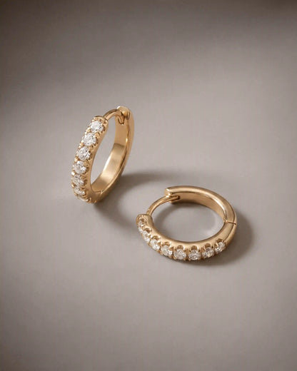14K Gold Pave Diamond Second Piercing Tiny Huggie - Pair