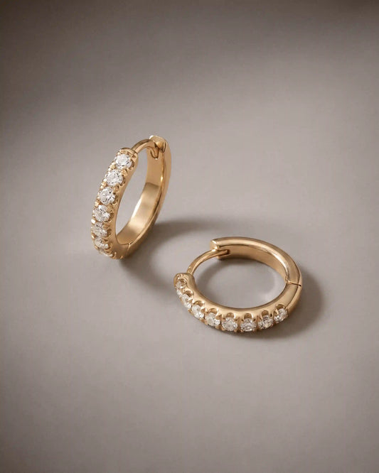 14K Gold Pave Diamond Second Piercing Tiny Huggie - Pair