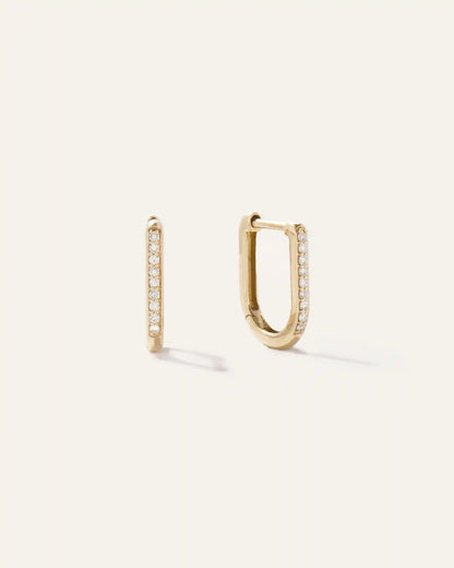 14K Gold Diamond Pave U Huggie Hoops