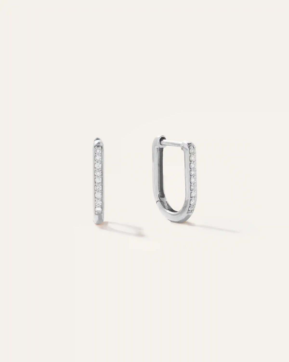 14K Gold Diamond Pave U Huggie Hoops