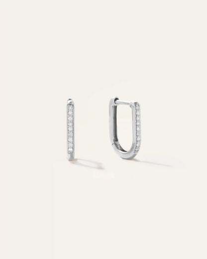 14K Gold Diamond Pave U Huggie Hoops