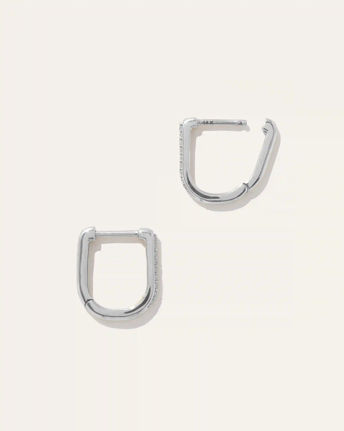 14K Gold Diamond Pave U Huggie Hoops