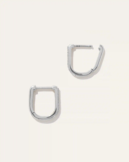 14K Gold Diamond Pave U Huggie Hoops