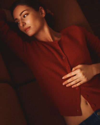 Mongolian Cashmere Cropped Crew Cardigan