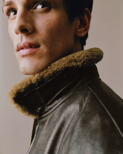 Shearling Collar Leather Flight Jacket