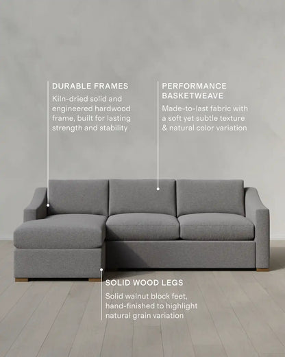 Hollis Slope Arm Chaise Sectional in Performance Basketweave