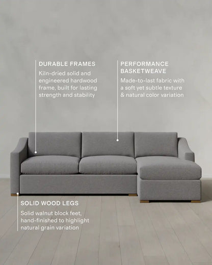 Hollis Slope Arm Chaise Sectional in Performance Basketweave