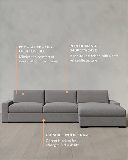 Stillman Chaise Sectional in Performance Basketweave