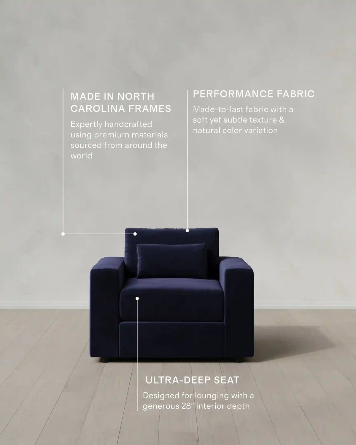 Ashford Deep Seat Chair and a Half in Performance Velvet