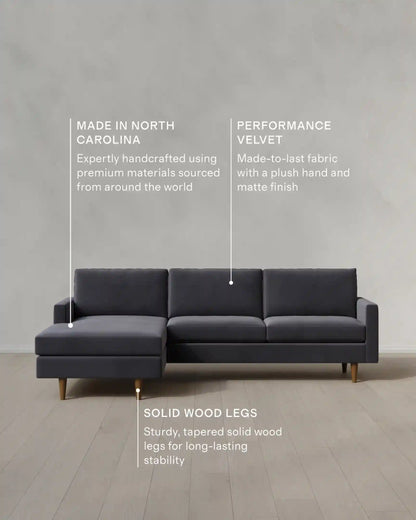 Atlas Midcentury Chaise Sectional in Performance Velvet