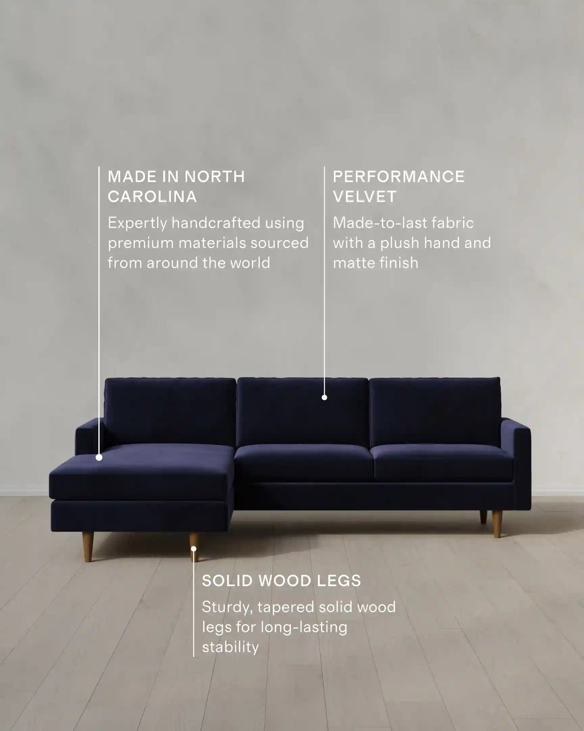 Atlas Midcentury Chaise Sectional in Performance Velvet