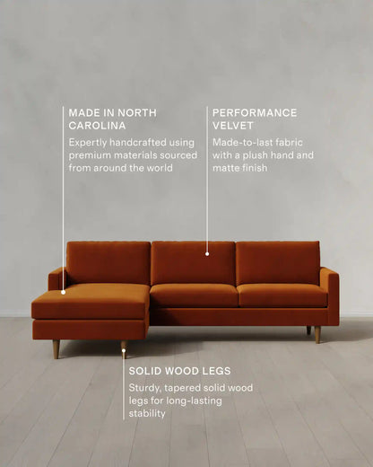 Atlas Midcentury Chaise Sectional in Performance Velvet