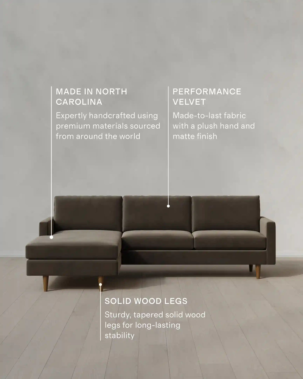 Atlas Midcentury Chaise Sectional in Performance Velvet