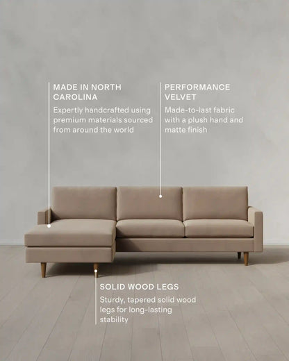 Atlas Midcentury Chaise Sectional in Performance Velvet
