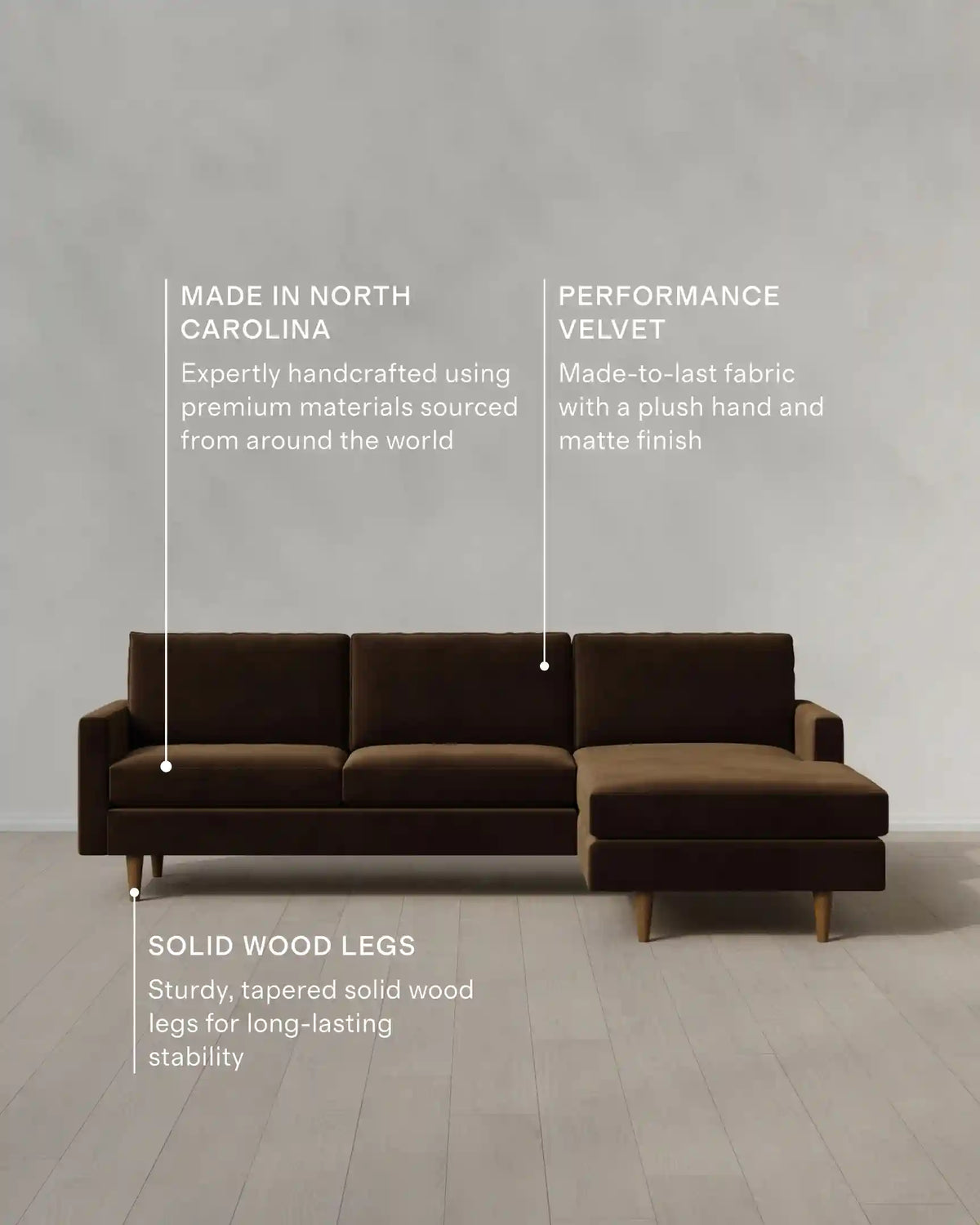 Atlas Midcentury Chaise Sectional in Performance Velvet