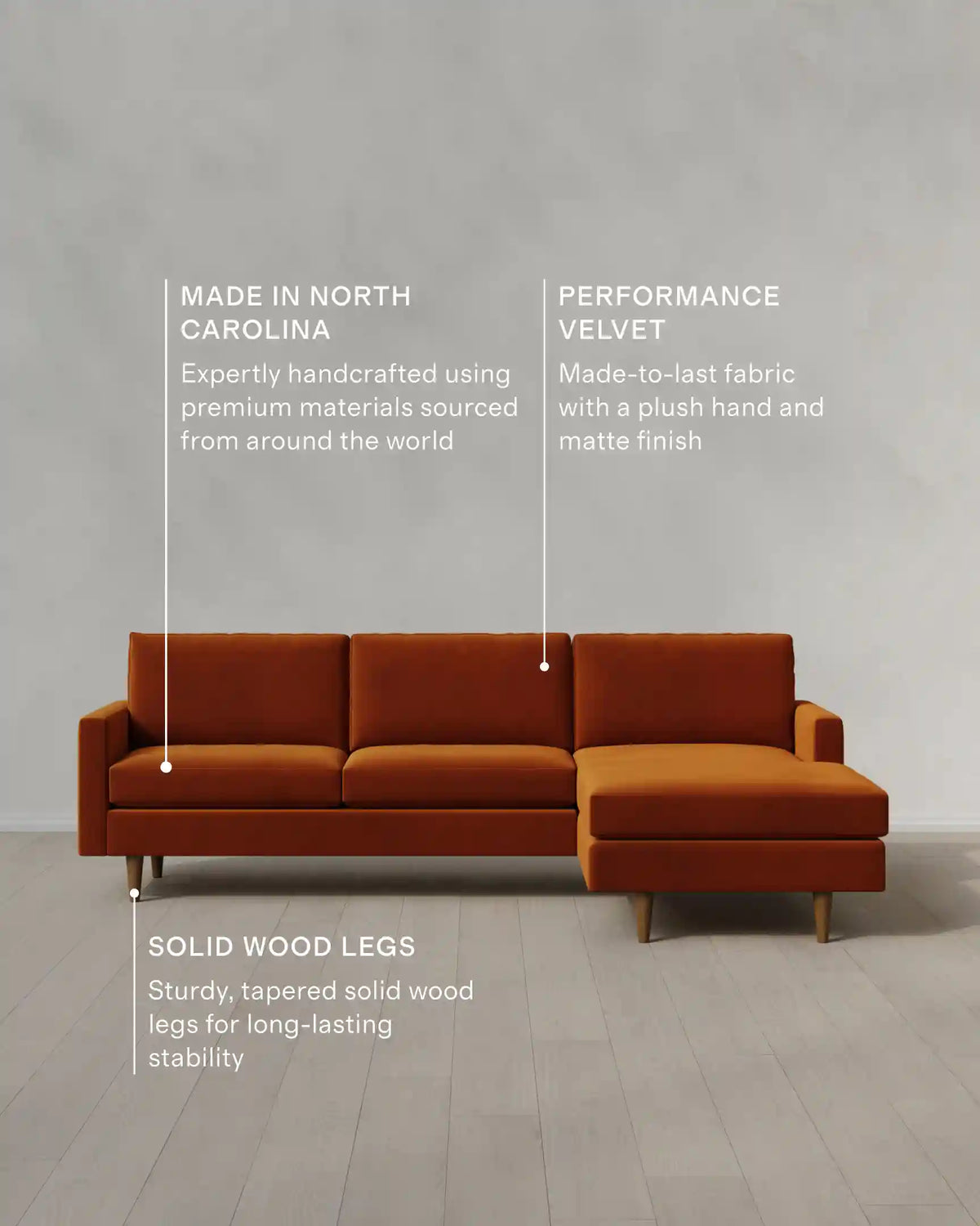 Atlas Midcentury Chaise Sectional in Performance Velvet