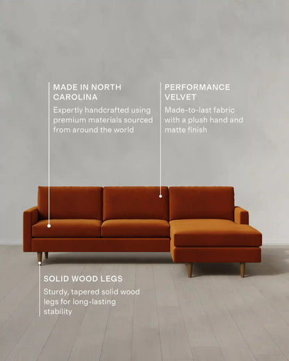Atlas Midcentury Chaise Sectional in Performance Velvet