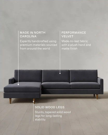 Atlas Midcentury Chaise Sectional in Performance Velvet