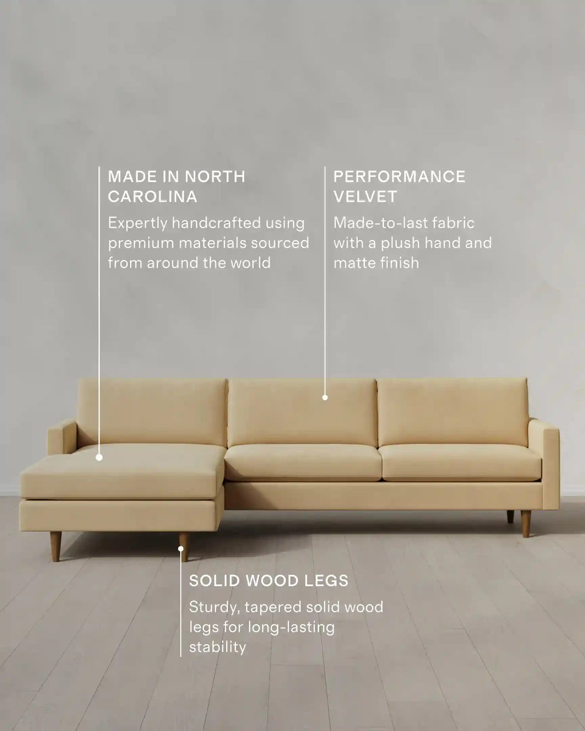 Atlas Midcentury Chaise Sectional in Performance Velvet