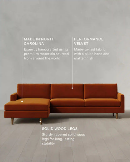 Atlas Midcentury Chaise Sectional in Performance Velvet
