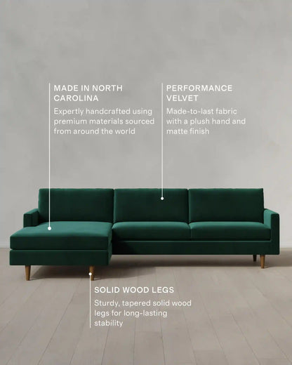 Atlas Midcentury Chaise Sectional in Performance Velvet