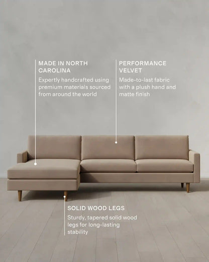 Atlas Midcentury Chaise Sectional in Performance Velvet