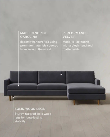 Atlas Midcentury Chaise Sectional in Performance Velvet