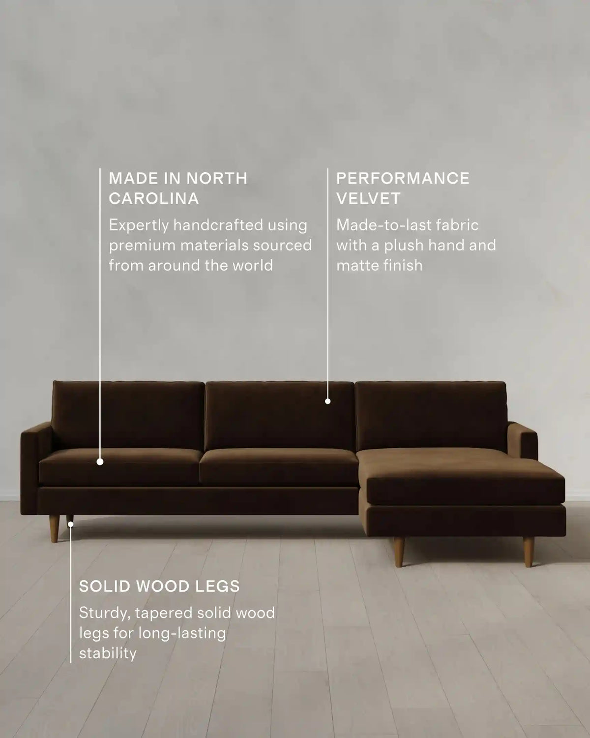 Atlas Midcentury Chaise Sectional in Performance Velvet