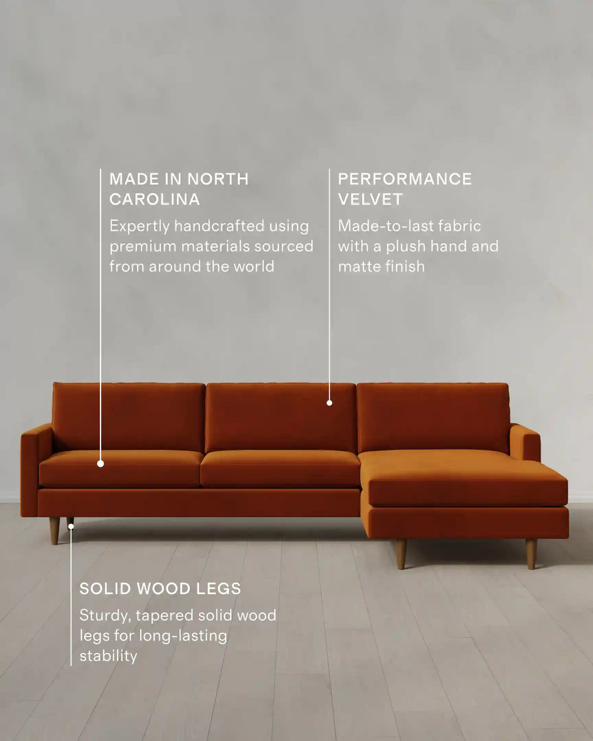 Atlas Midcentury Chaise Sectional in Performance Velvet