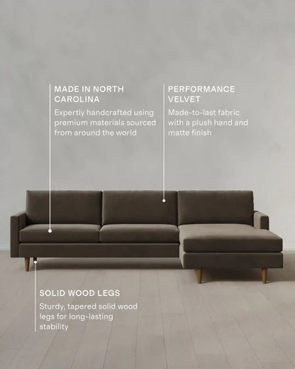 Atlas Midcentury Chaise Sectional in Performance Velvet