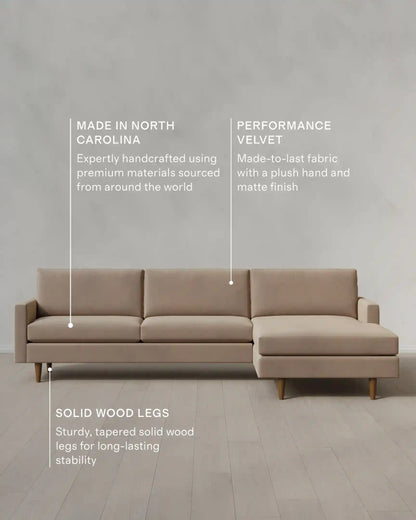 Atlas Midcentury Chaise Sectional in Performance Velvet