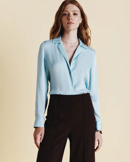 Washable Stretch Silk Notch Collar Blouse