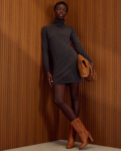 Mongolian Cashmere Turtleneck Sweater Dress