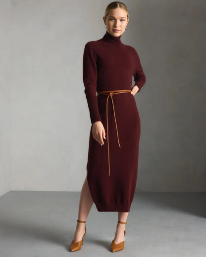 Mongolian Cashmere Turtleneck Midi Sweater Dress