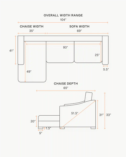 Hollis Slope Arm Chaise Sectional in Performance Basketweave