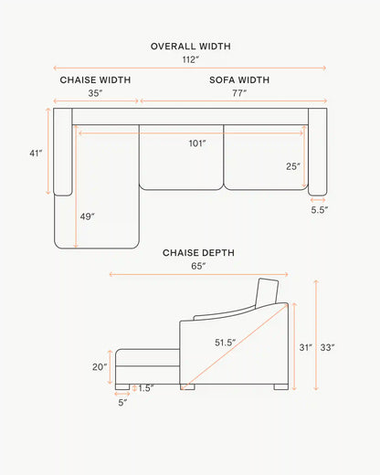 Hollis Slope Arm Chaise Sectional in Performance Basketweave