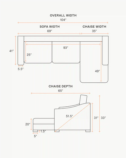 Hollis Slope Arm Chaise Sectional in Performance Basketweave