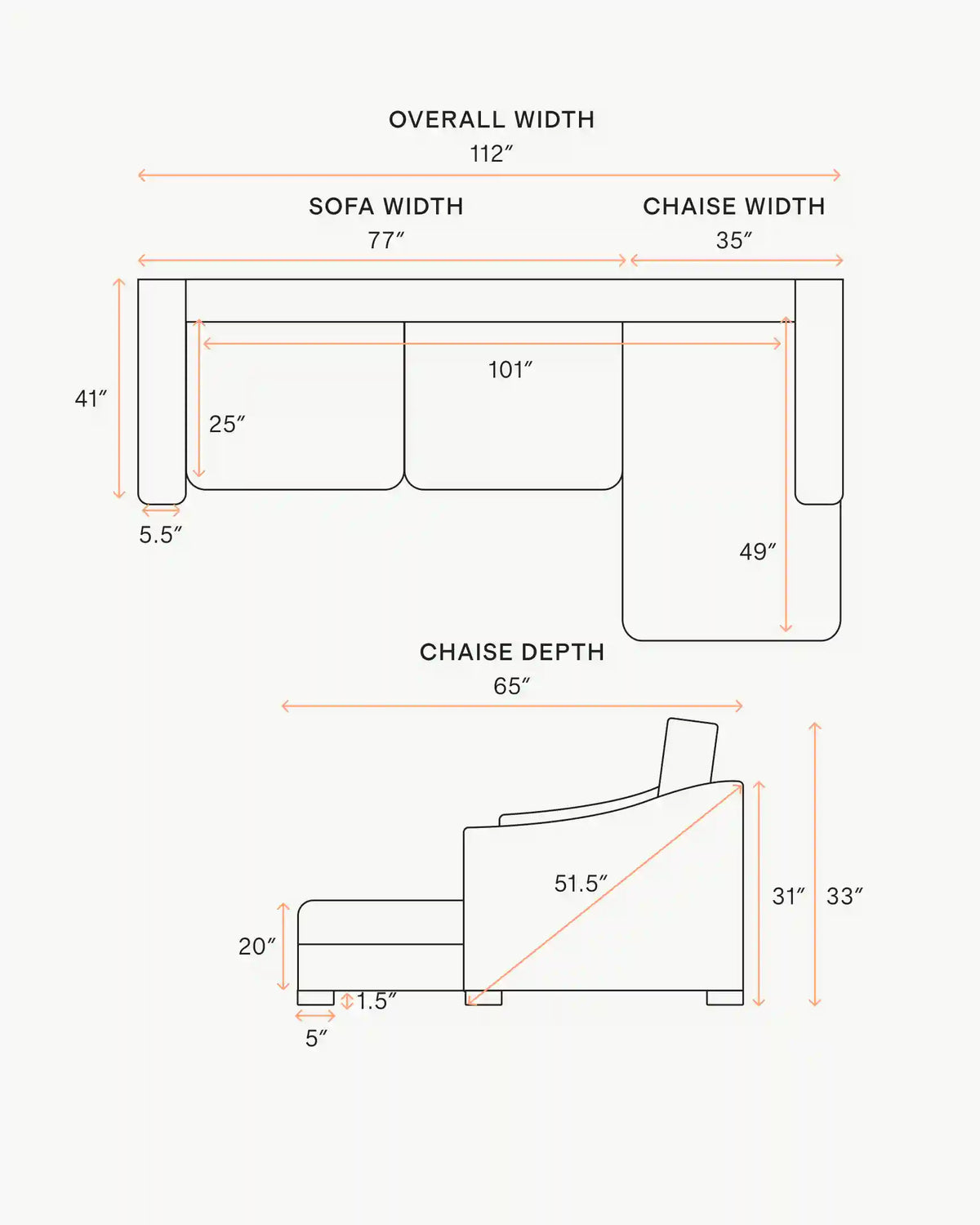 Hollis Slope Arm Chaise Sectional in Performance Basketweave
