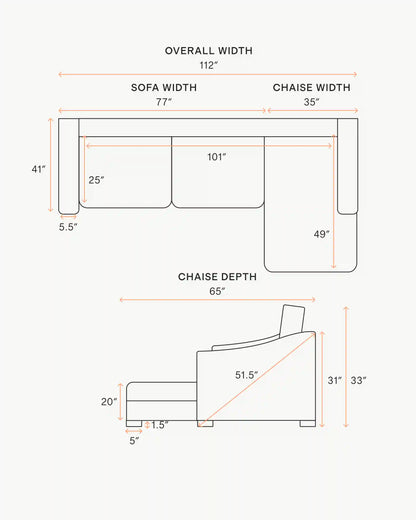 Hollis Slope Arm Chaise Sectional in Performance Basketweave