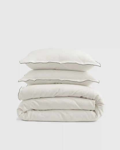 European Linen Double Embroidered Edge Duvet Cover Set