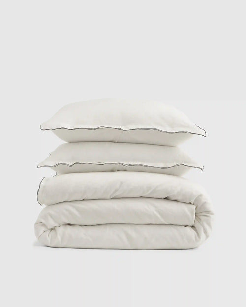 European Linen Double Embroidered Edge Duvet Cover Set