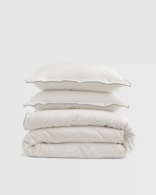 European Linen Double Embroidered Edge Duvet Cover Set