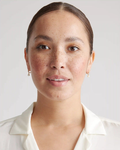 14K Gold Pave Diamond Hoop Pearl Drop Earrings