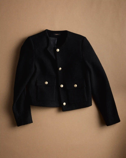 100% Merino Wool Collarless Cropped Jacket